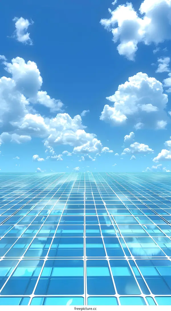 Blue Glass Window Pattern with Clouds