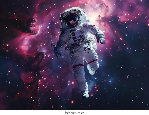 Astronaut in spacesuit floating in the vastness of space