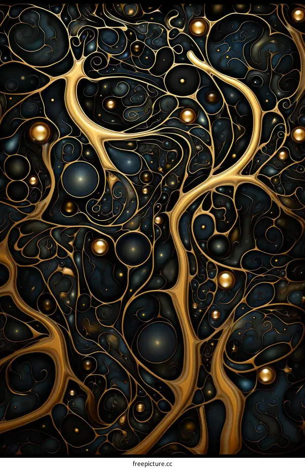 Golden Black Abstract Organic Shapes