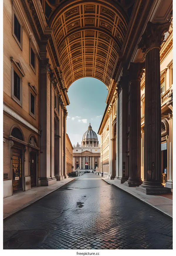 View Of St Peters Basilica Through Archway In Rome Italy