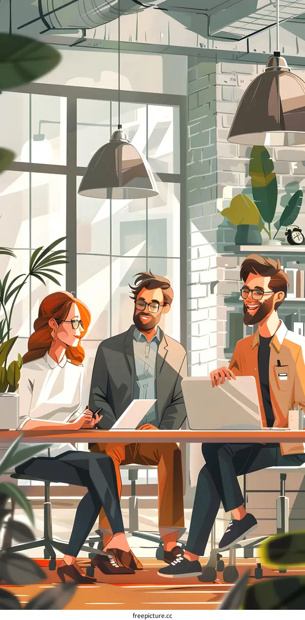 Three business people in a meeting