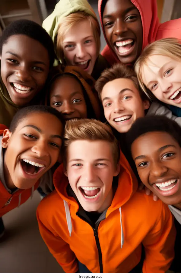A group of happy and diverse teenagers