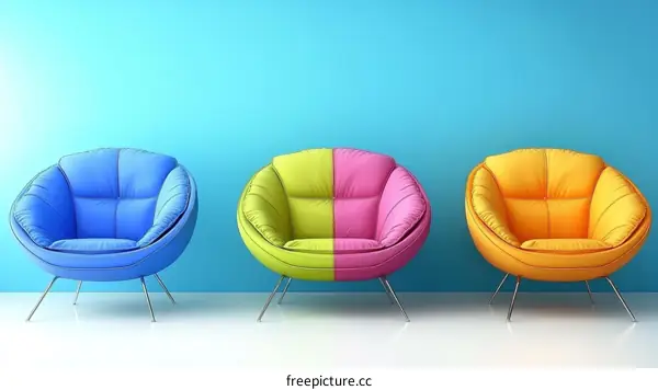 Colorful Armchairs Against a Light Blue Wall