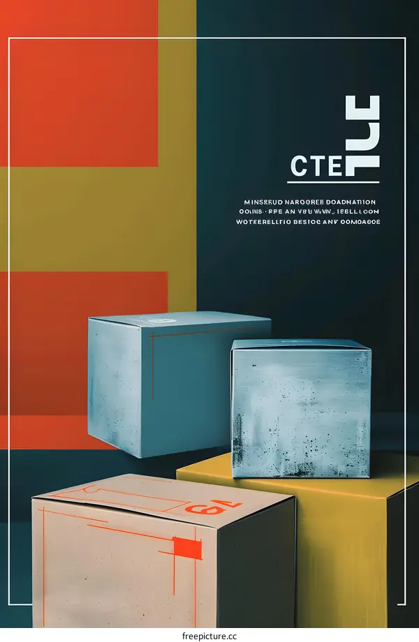 Abstract  Minimalist 3D Box Design with Geometric Shapes and  Color  Blocking