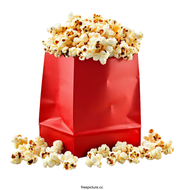 [Transparent Background PNG]Popcorn in a Red Paper Bag