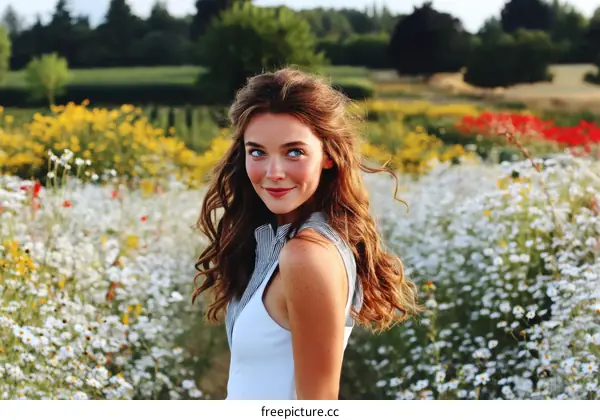 Young Woman in a Vibrant Flower Field