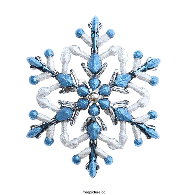 [Transparent Background PNG]Blue and Silver Glitter Snowflake Ornament
