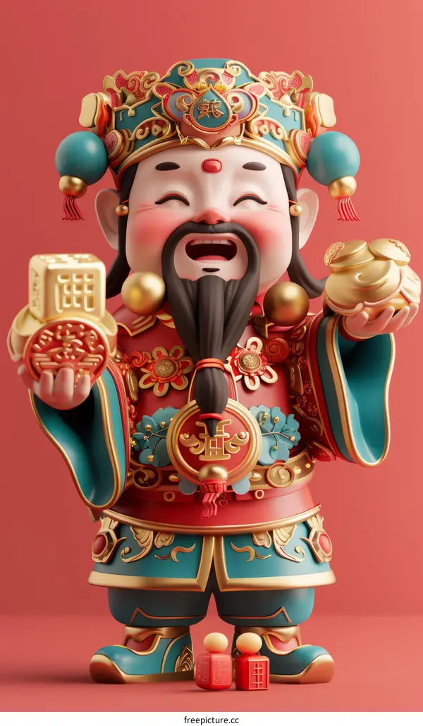3D rendering of a Chinese God of Wealth, Cai Shen Ye