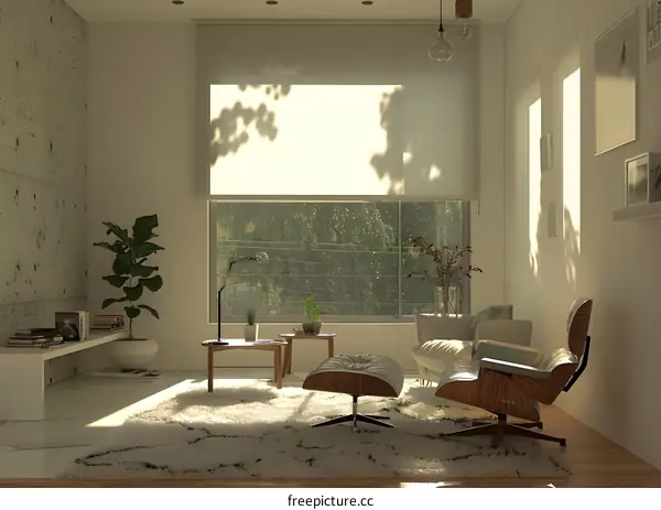 Minimalist Living Room Interior Design with White Walls and Large Window