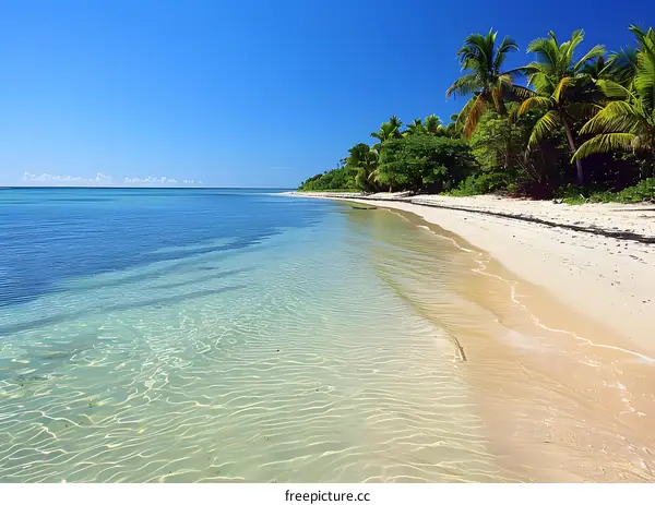 Beautiful beach with palm trees and white sand