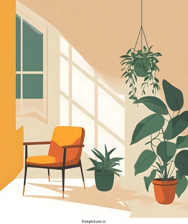 Minimalist Illustration of Living Room Interior Design With Chair and Plants