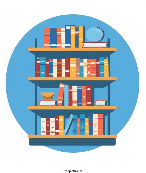 Bookshelf with Colorful Books and a Vase Illustration