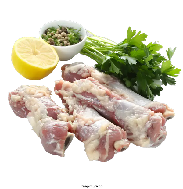 [Transparent Background PNG]Raw turkey legs with lemon and spices