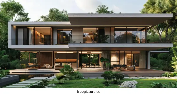 Modern luxury house with pool and garden