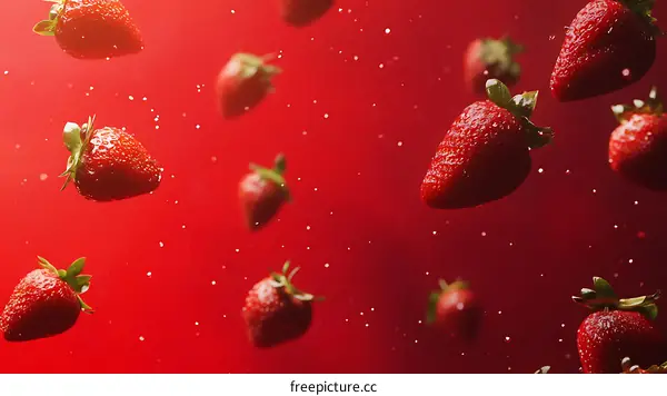 Fresh Strawberries Falling in Motion