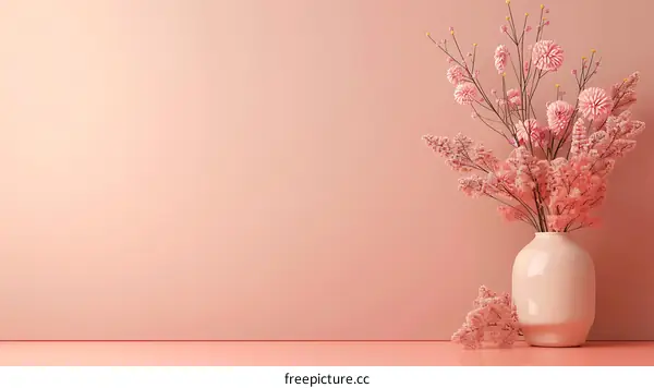 Pink Flowers in Vase with Peach Background