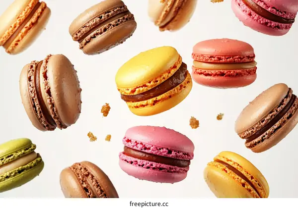 Colorful Macarons Floating in the Air
