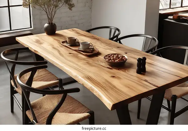 Modern Wooden Dining Table with Natural Edge