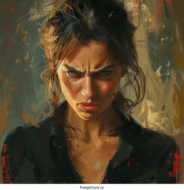 Angry Woman Portrait Art Painting