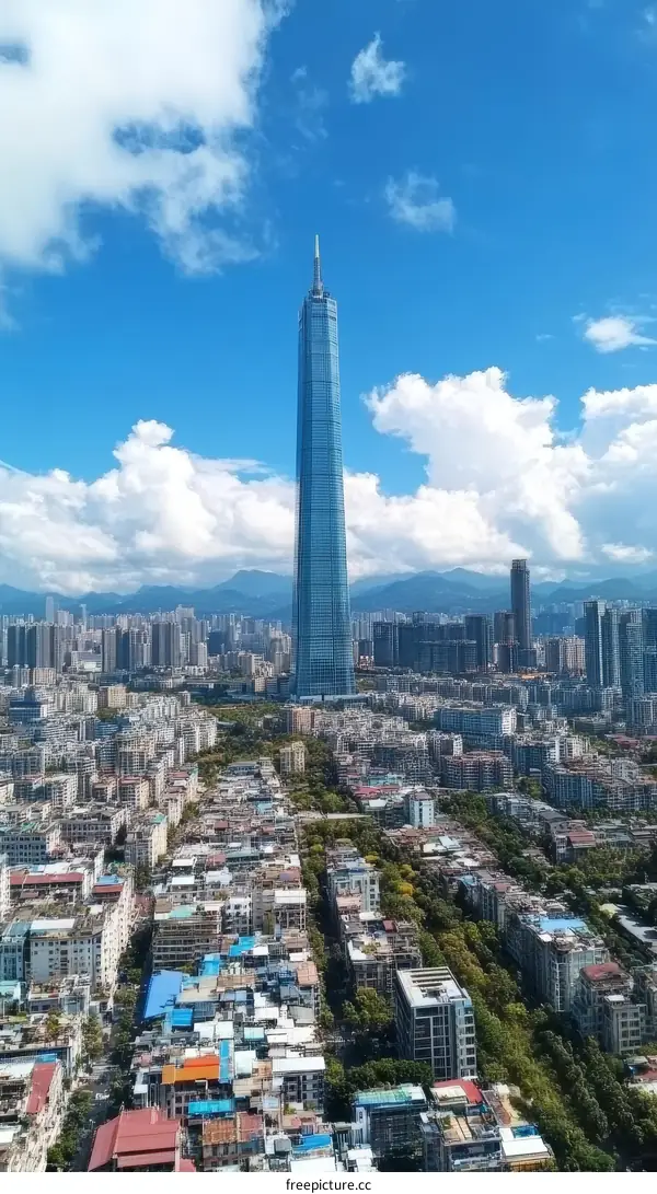 Aerial View of Modern City with Skyscraper