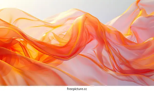 Abstract 3D rendering of flowing orange and pink silk-like fabric