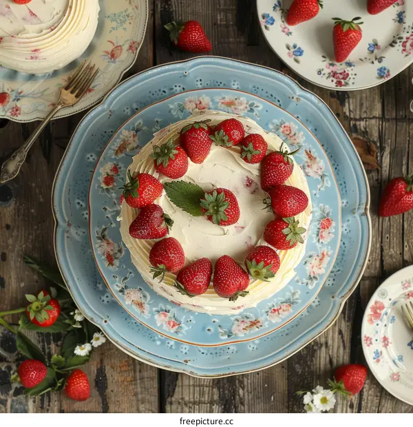 Decorated Cake with Strawberries and Mint
