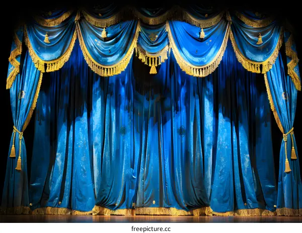 Blue Stage Curtains With Gold Trim