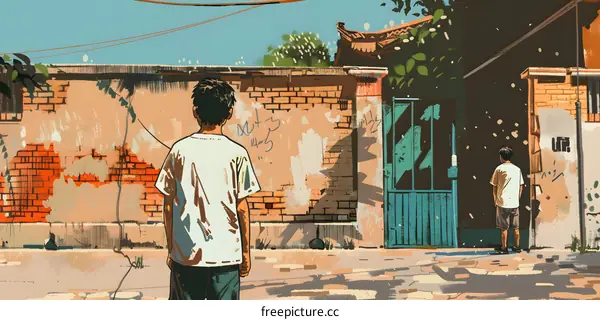 Two Asian Men Standing in Front of a Brick Wall