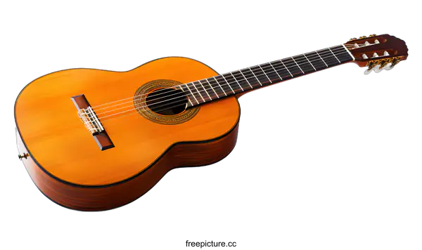 [Transparent Background PNG]An image of a classical guitar with a natural wood finish.
