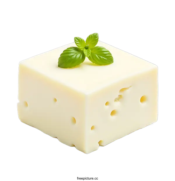[Transparent Background PNG]Creamy Cheese Block with Fresh Herbs