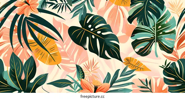 Tropical Leaf Pattern Seamless Summer Background Illustration