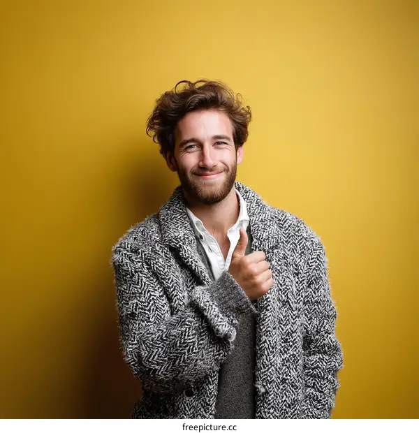 Smiling Man with Thumbs Up in Front of Yellow Background