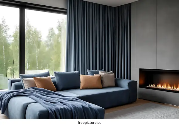 Modern Living Room with Cozy Sectional Sofa and Fireplace