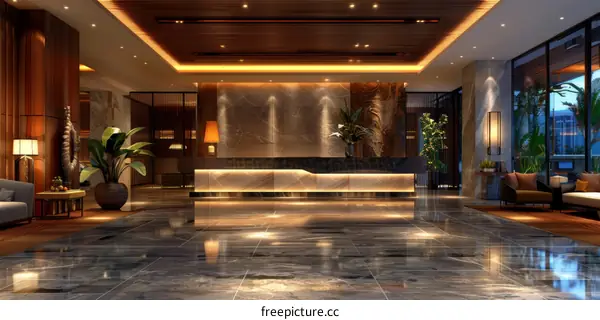 Luxury Hotel Lobby Interior Design Illustration