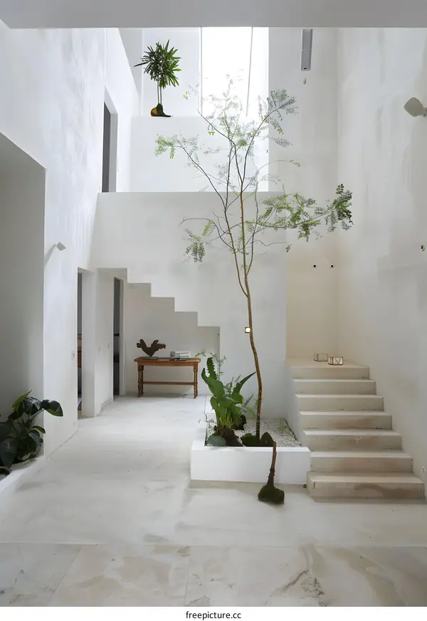Minimalist Modern Interior Design with White Walls and Plants