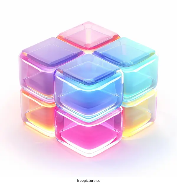 3D illustration of translucent colored cubes
