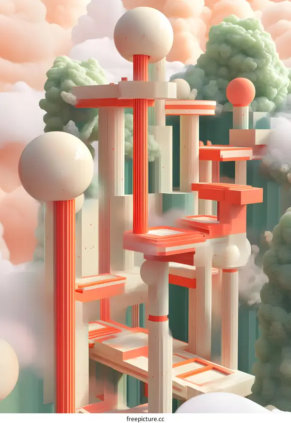 Abstract 3D Illustration of a Futuristic Cityscape