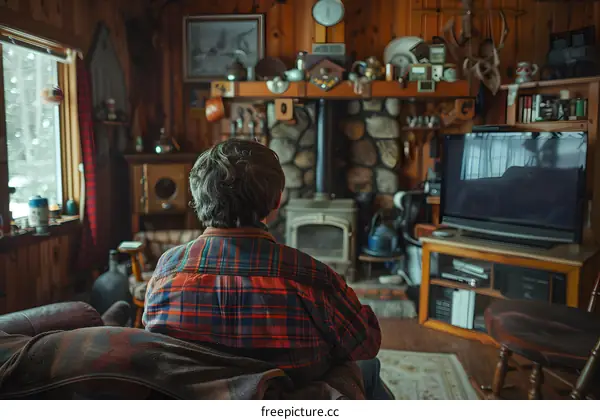 Man watching TV in a cozy living room