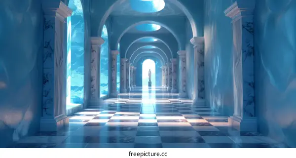 Underwater palace with marble floor and columns