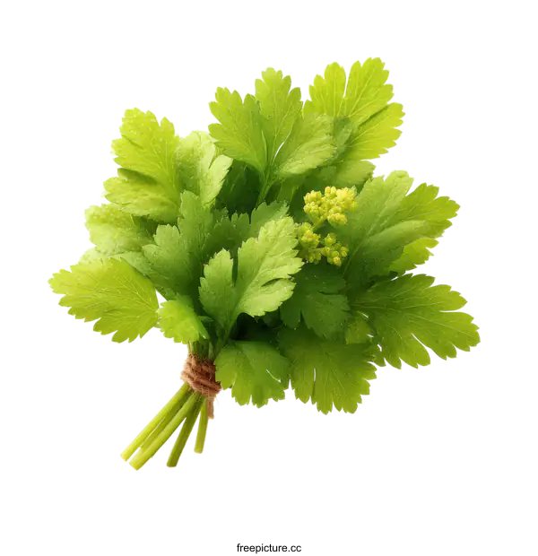 [Transparent Background PNG]Fresh Bunch of Cilantro with Small Flowers