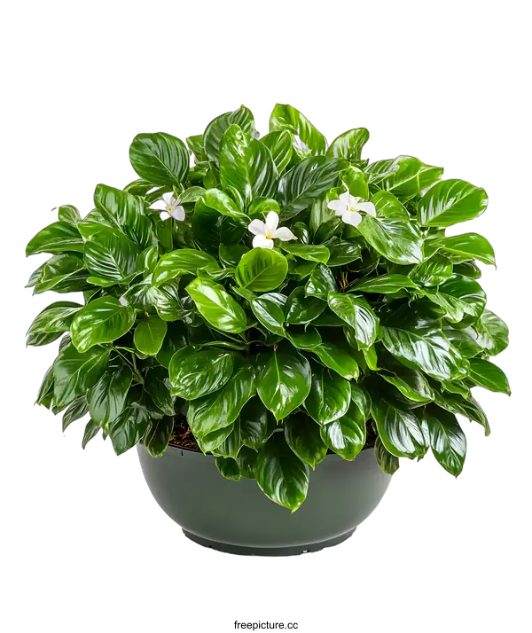 [Transparent Background PNG]Green Plant in Pot with White Flowers