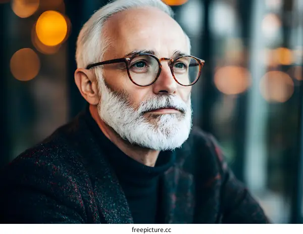 Portrait of a Senior Man with White Beard and Glasses