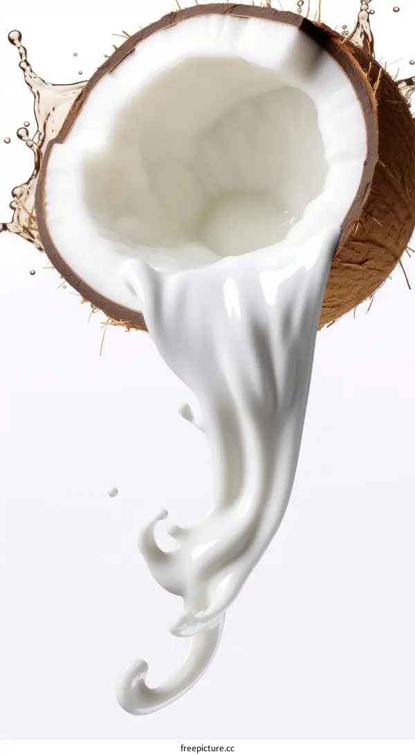 Coconut Milk Splashing from an Open Coconut