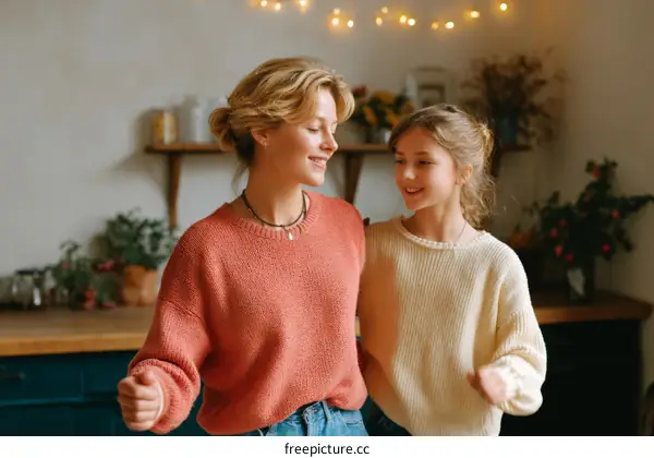 Mother and Daughter Bonding in Kitchen