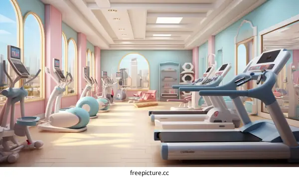 pastel home gym with large windows