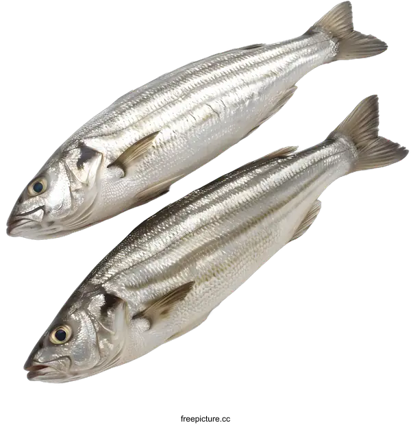 [Transparent Background PNG]Two fresh striped bass fish on white background
