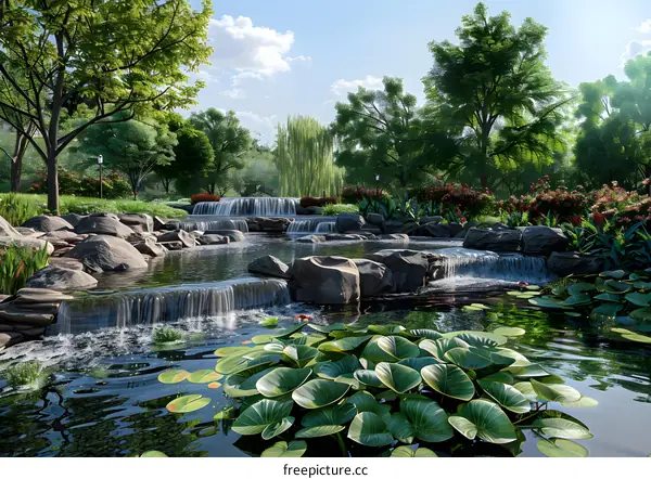 Waterfall in a Japanese Garden