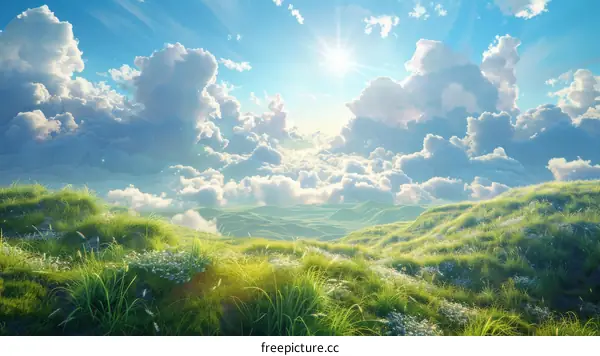 Beautiful Landscape of Green Hills under a Cloudy Sky