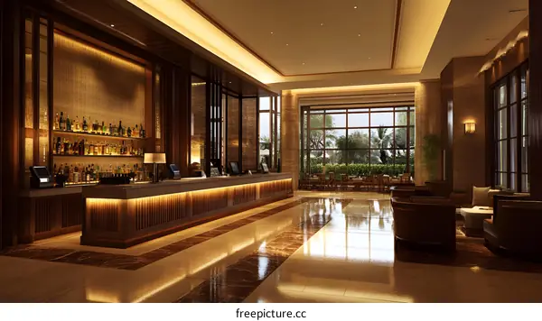 Luxury Hotel Lobby with Bar and Lounge Area