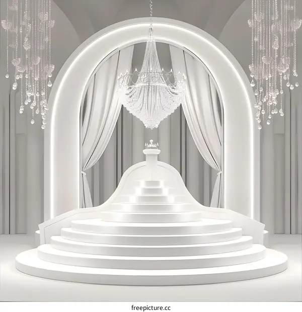 White Stage With Crystal Chandelier And Crown